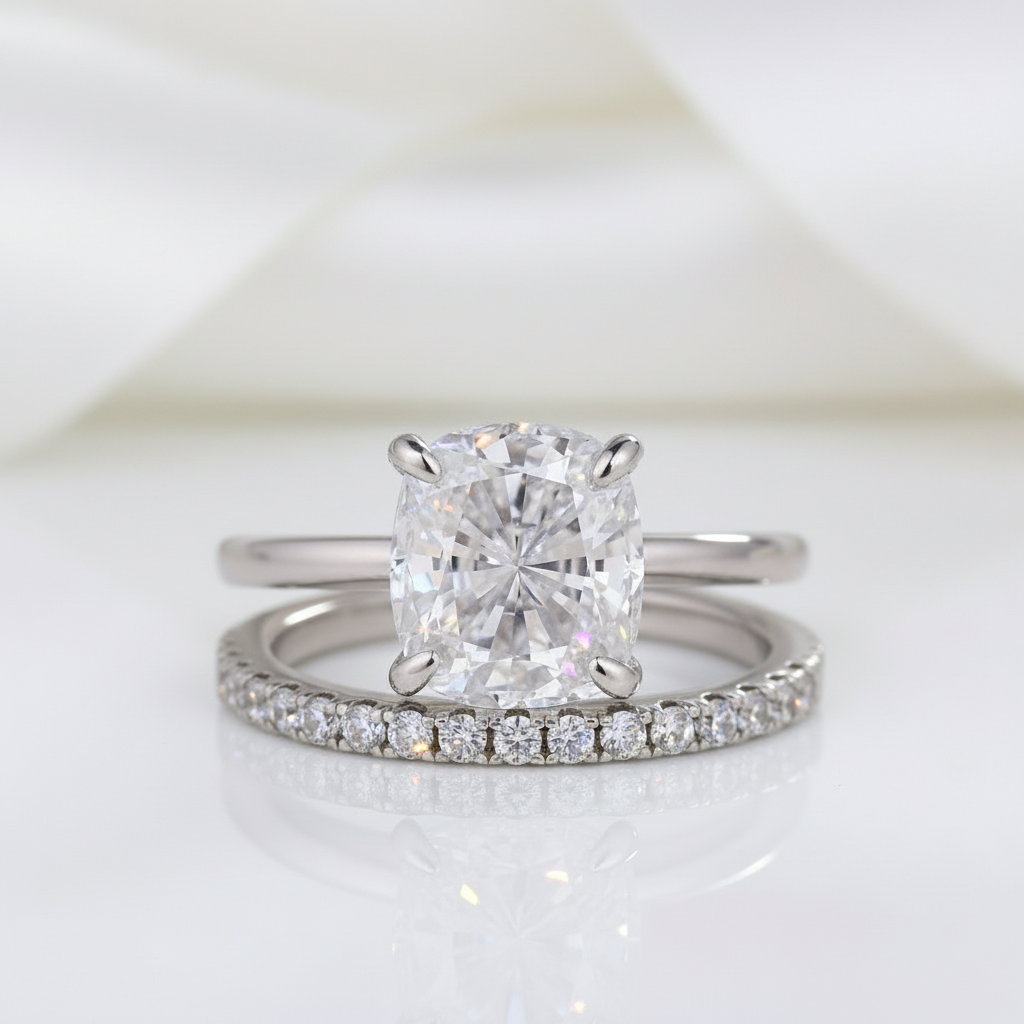 Classic 3.0 Carat Cushion Cut Bridal Ring Set-Black Diamonds New York