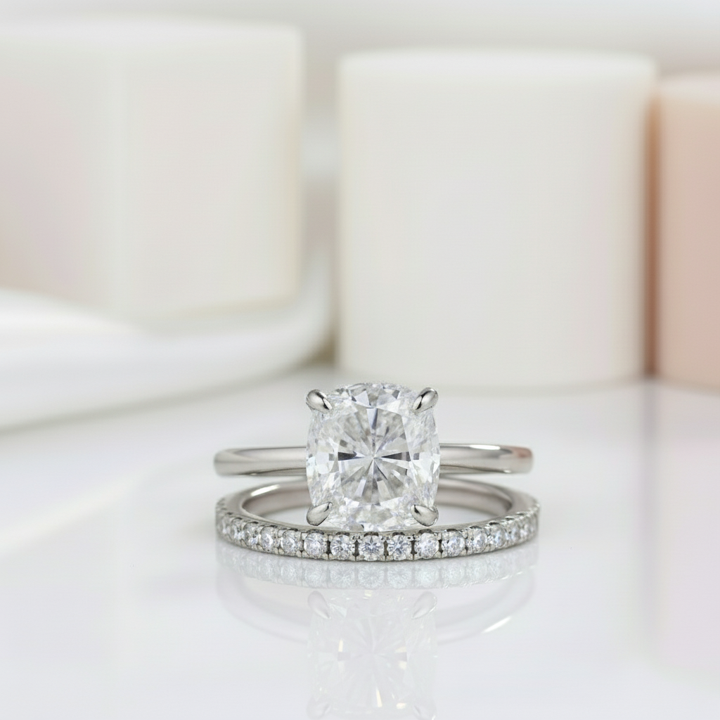 Classic 3.0 Carat Cushion Cut Bridal Ring Set-Black Diamonds New York