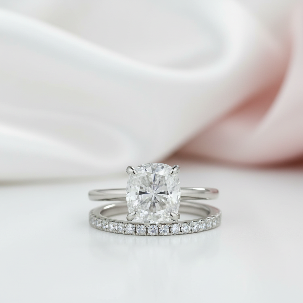 Classic 3.0 Carat Cushion Cut Bridal Ring Set-Black Diamonds New York