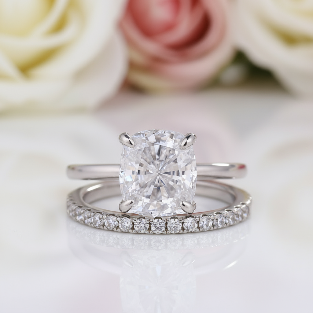 Classic 3.0 Carat Cushion Cut Bridal Ring Set-Black Diamonds New York