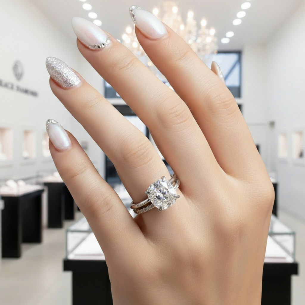 Classic 3.0 Carat Cushion Cut Bridal Ring Set-Black Diamonds New York