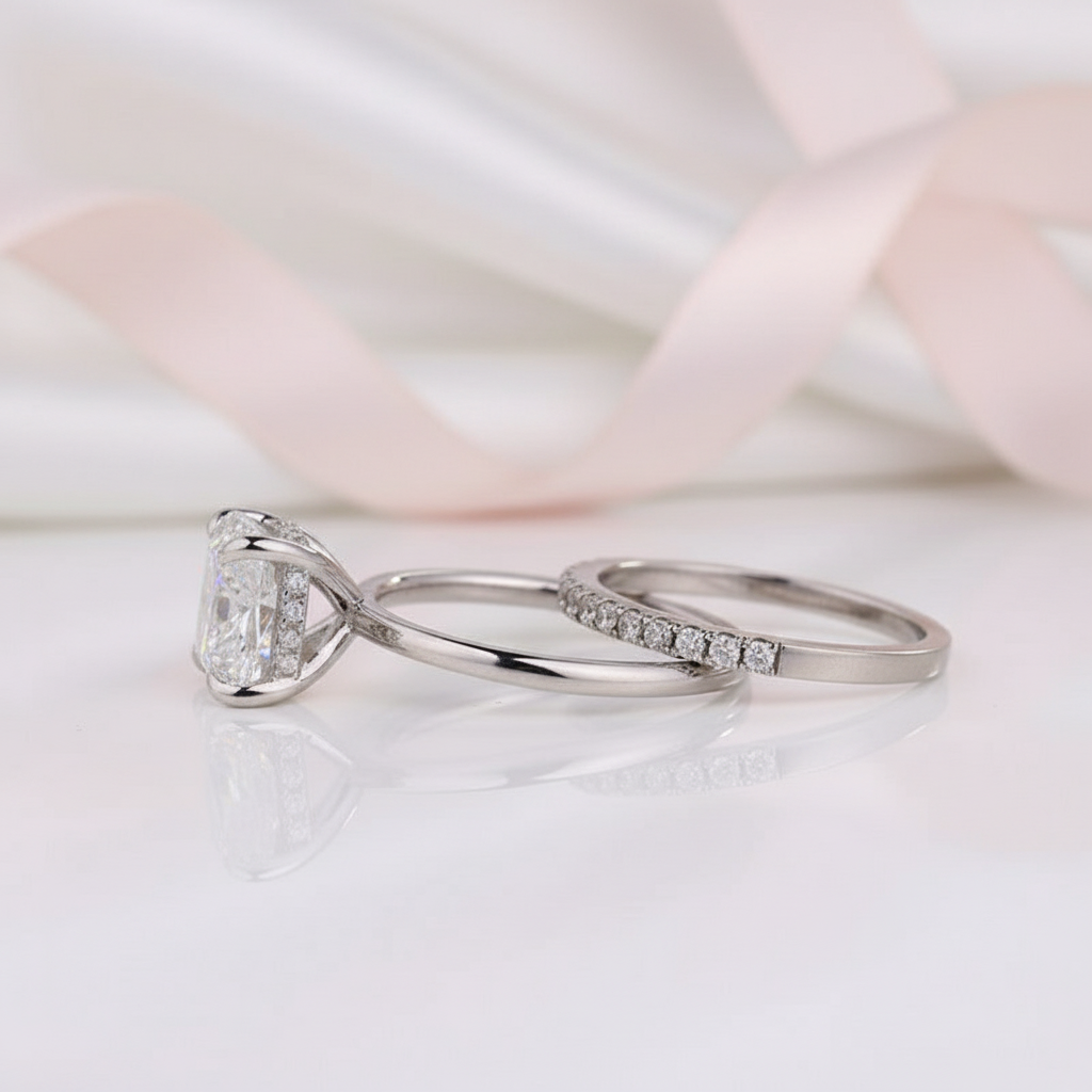 Classic 3.0 Carat Cushion Cut Bridal Ring Set-Black Diamonds New York