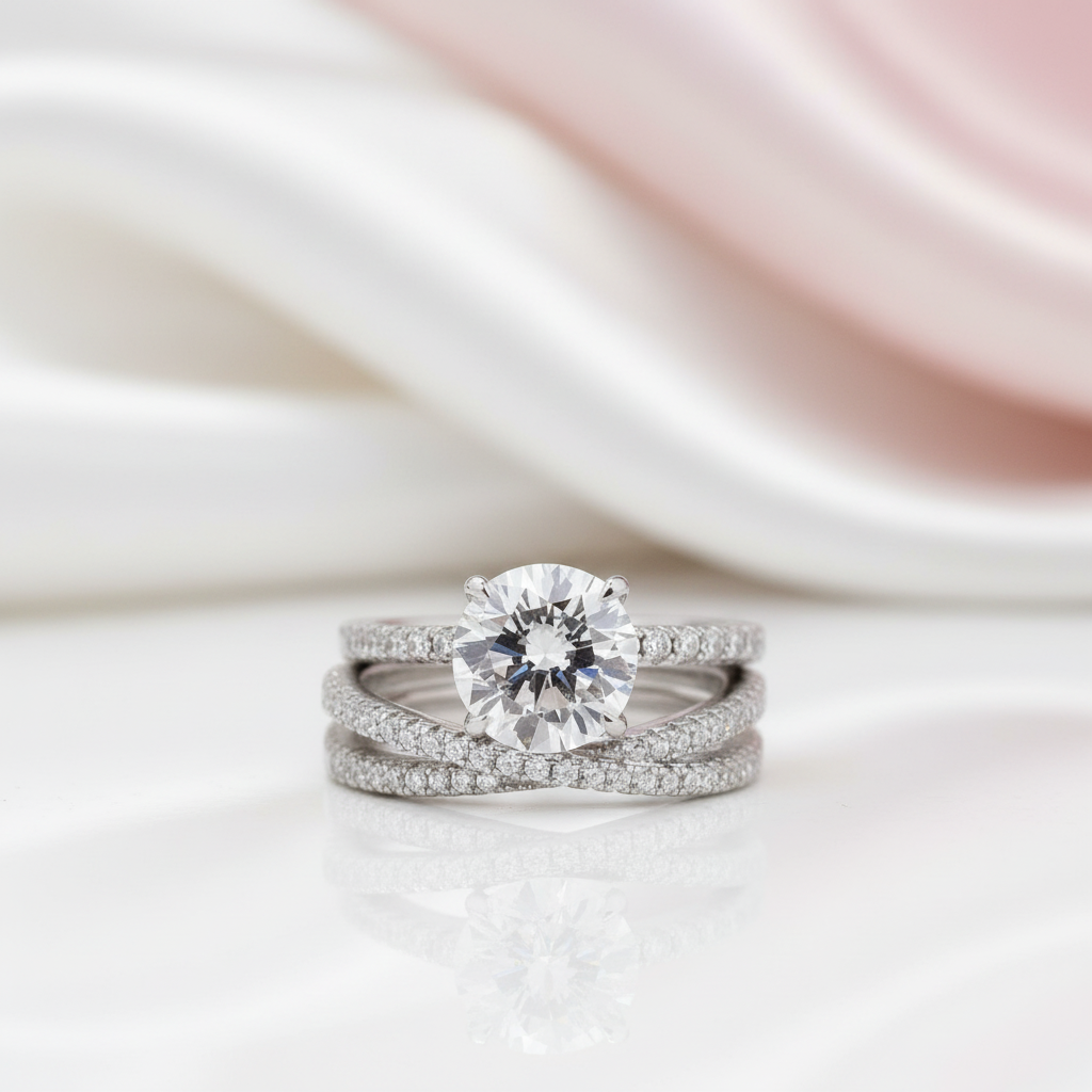 Classic 4 Prong Round Cut Simulated Diamond Option Bridal Set-Black Diamonds New York