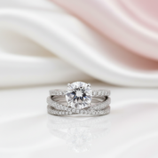 Classic 4 Prong Round Cut Simulated Diamond Option Bridal Set-Black Diamonds New York