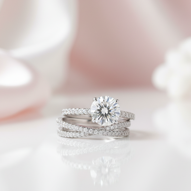 Classic 4 Prong Round Cut Simulated Diamond Option Bridal Set-Black Diamonds New York