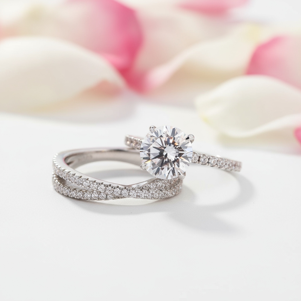 Classic 4 Prong Round Cut Simulated Diamond Bridal Set-Black Diamonds New York