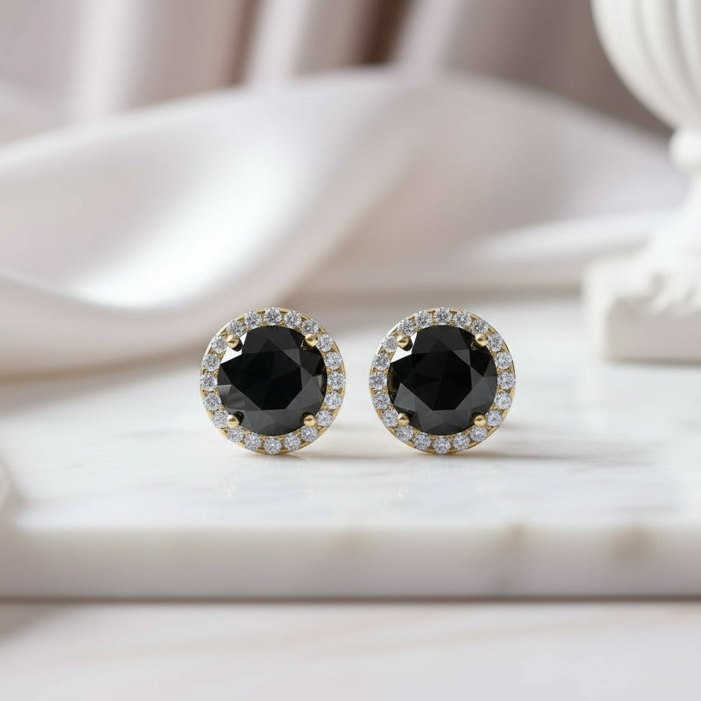 Classic 4.0 Ct Round Black Diamond Stud Earrings-Black Diamonds New York