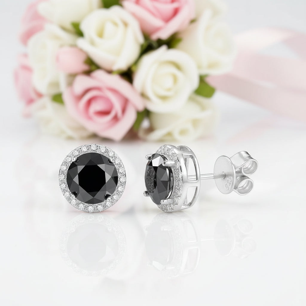 Classic 4.0 Ct Round Black Diamond Stud Earrings-Black Diamonds New York