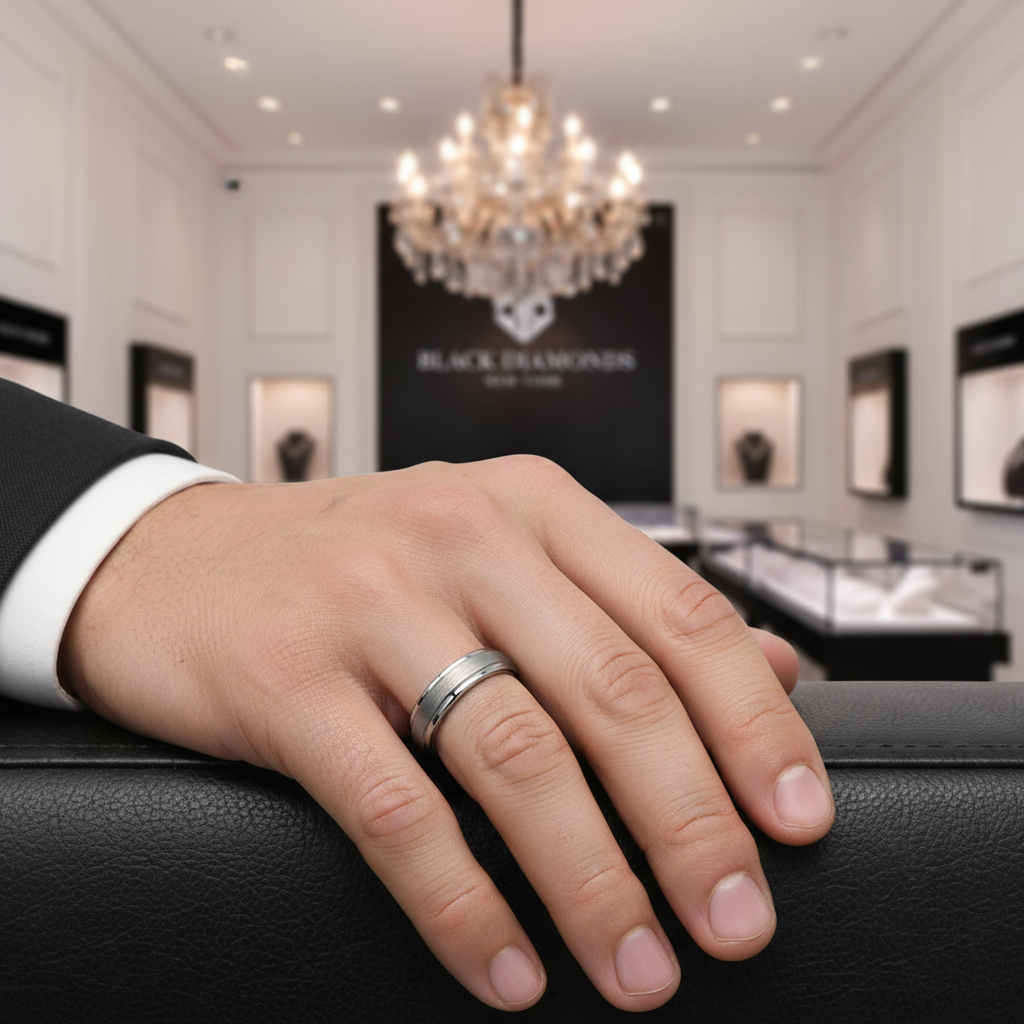 Classic 4mm Tungsten Men's Wedding Band-Black Diamonds New York