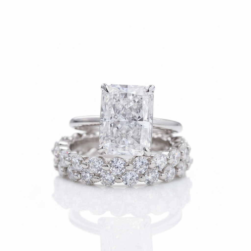 Classic 5.5 Carat Radiant Cut 3-Pieces Wedding Ring Set-Black Diamonds New York