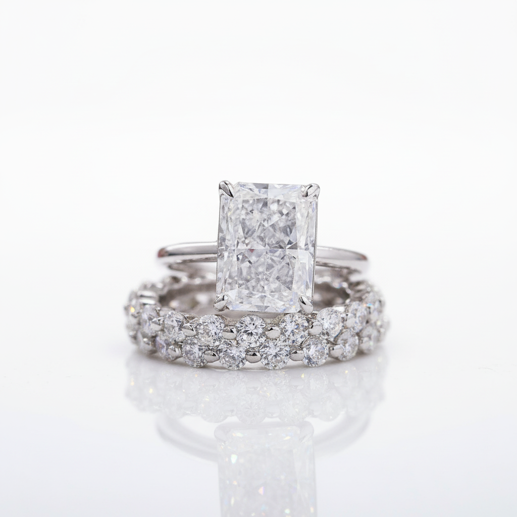 Classic 5.5 Carat Radiant Cut 3-Pieces Wedding Ring Set-Black Diamonds New York