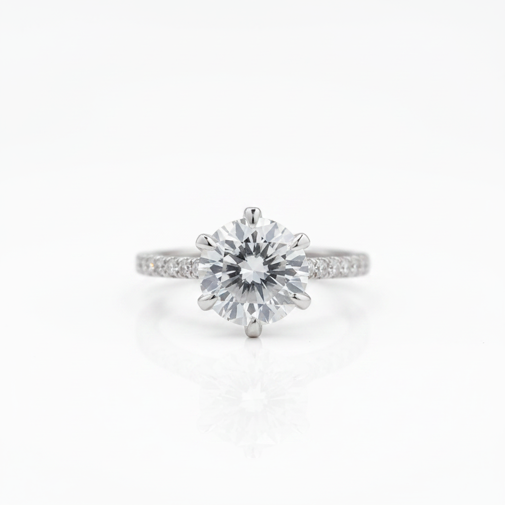 Classic 6 Prong Round Cut Diamond Option Engagement Ring-Black Diamonds New York