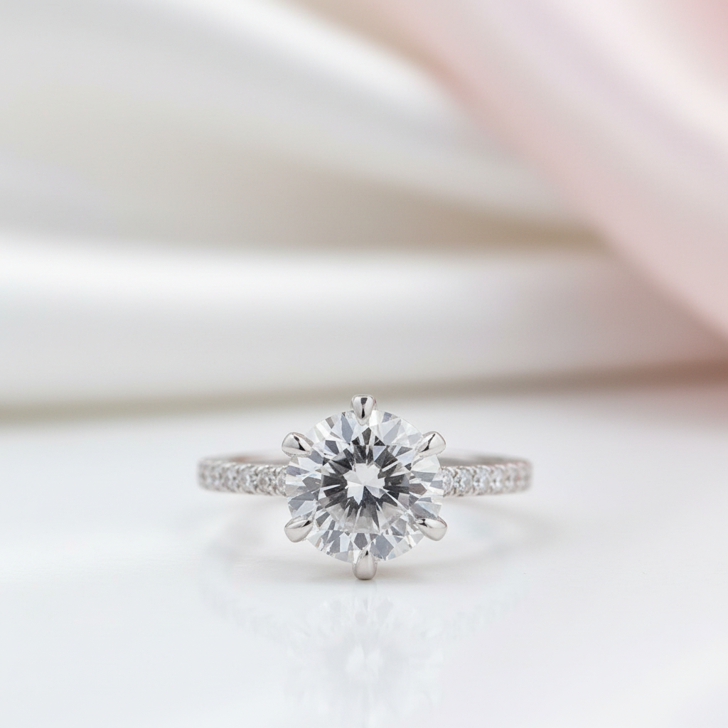 Classic 6 Prong Round Cut Diamond Option Engagement Ring-Black Diamonds New York