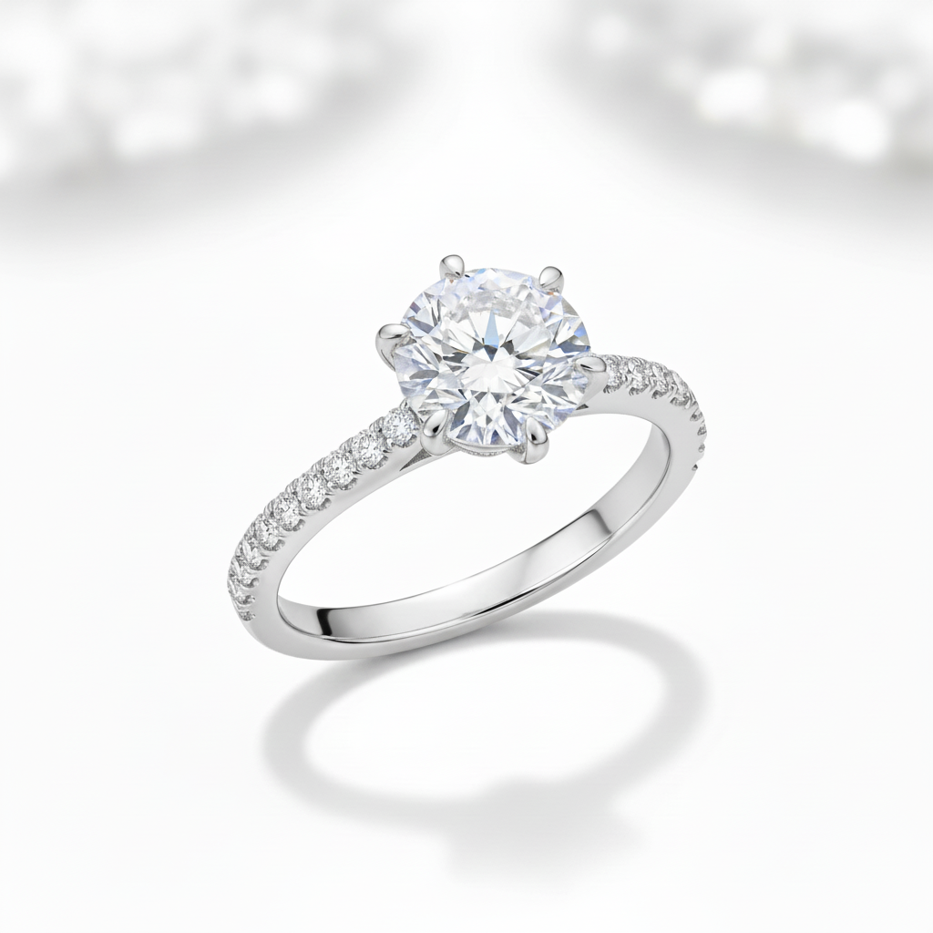 Classic 6 Prong Round Cut Diamond Option Engagement Ring-Black Diamonds New York