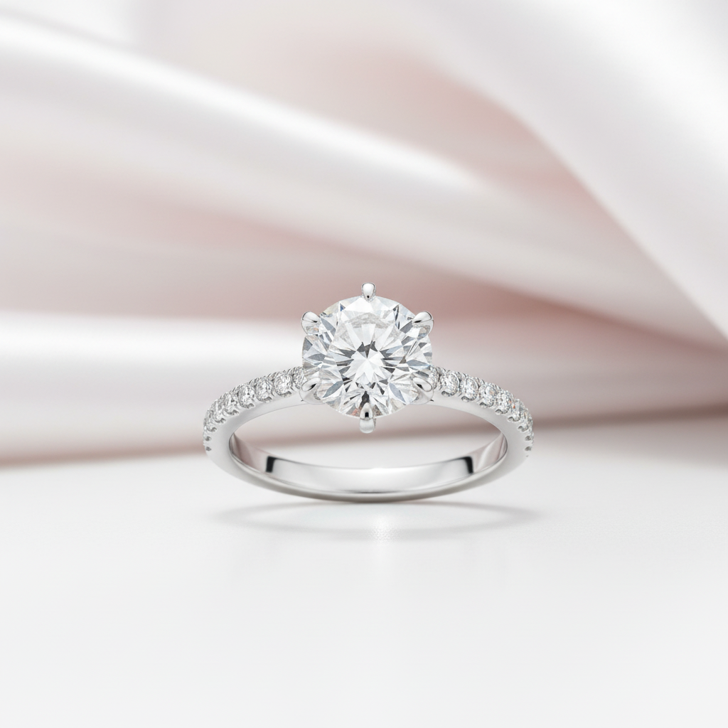 Classic 6 Prong Round Cut Diamond Option Engagement Ring-Black Diamonds New York