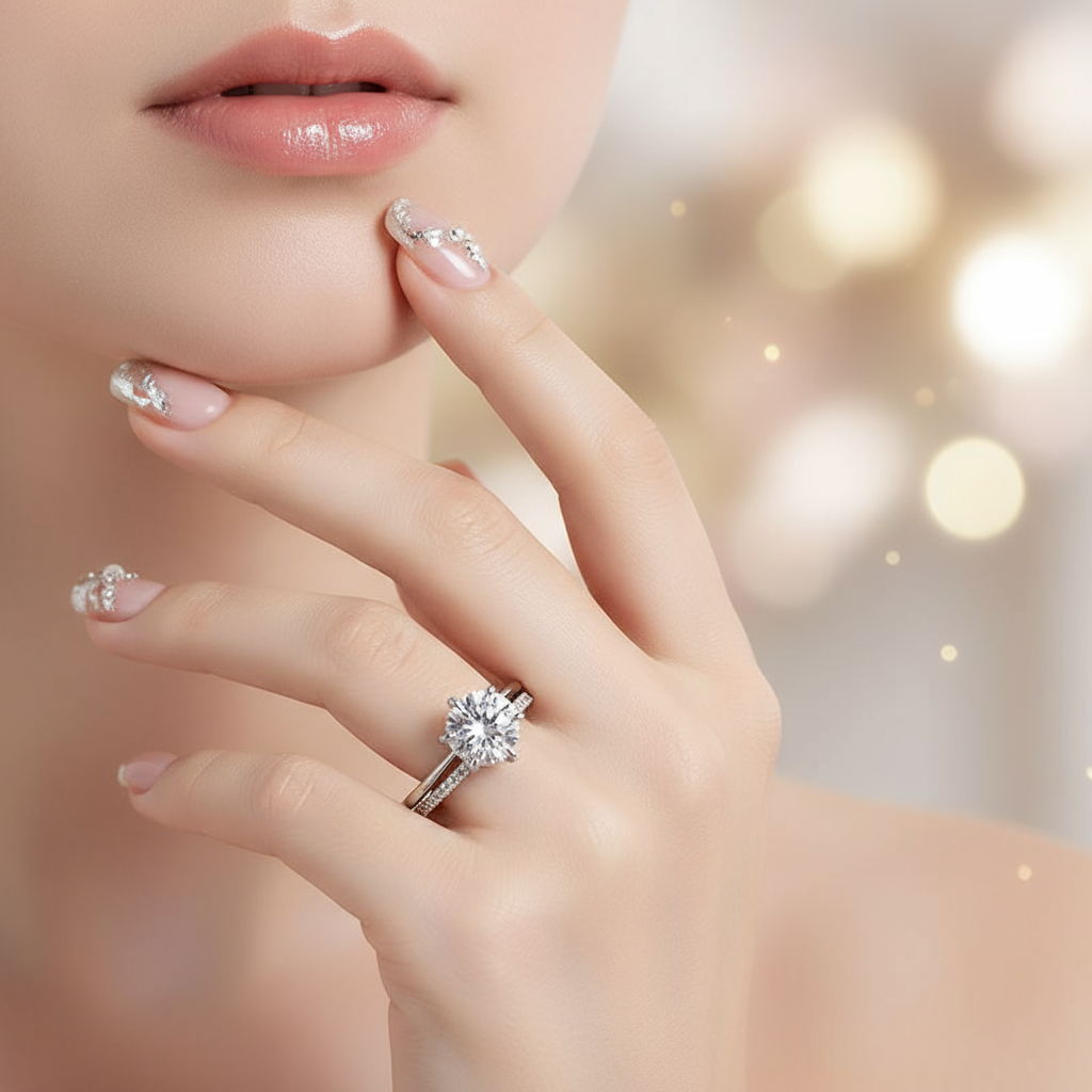 Classic 6 Prong Round Cut Women's Wedding Ring Set In White Gold-Black Diamonds New York