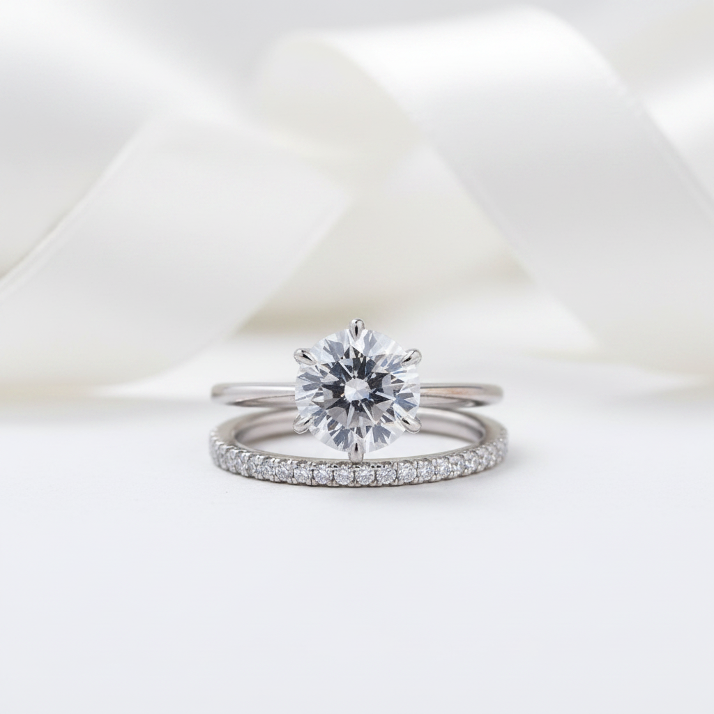 Two diamond rings on a white background