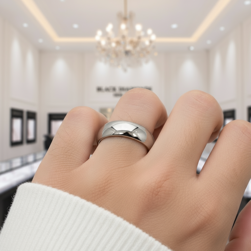 Classic 8mm Dome Tungsten Carbide Wedding Band-Black Diamonds New York