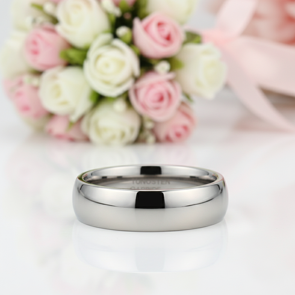 Classic 8mm Dome Tungsten Carbide Wedding Band-Black Diamonds New York