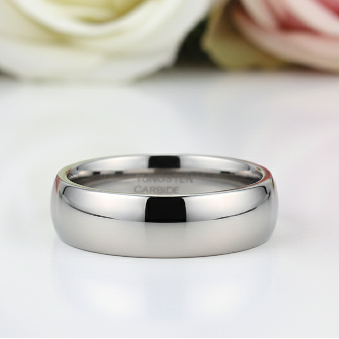 Classic 8mm Dome Tungsten Carbide Wedding Band-Black Diamonds New York