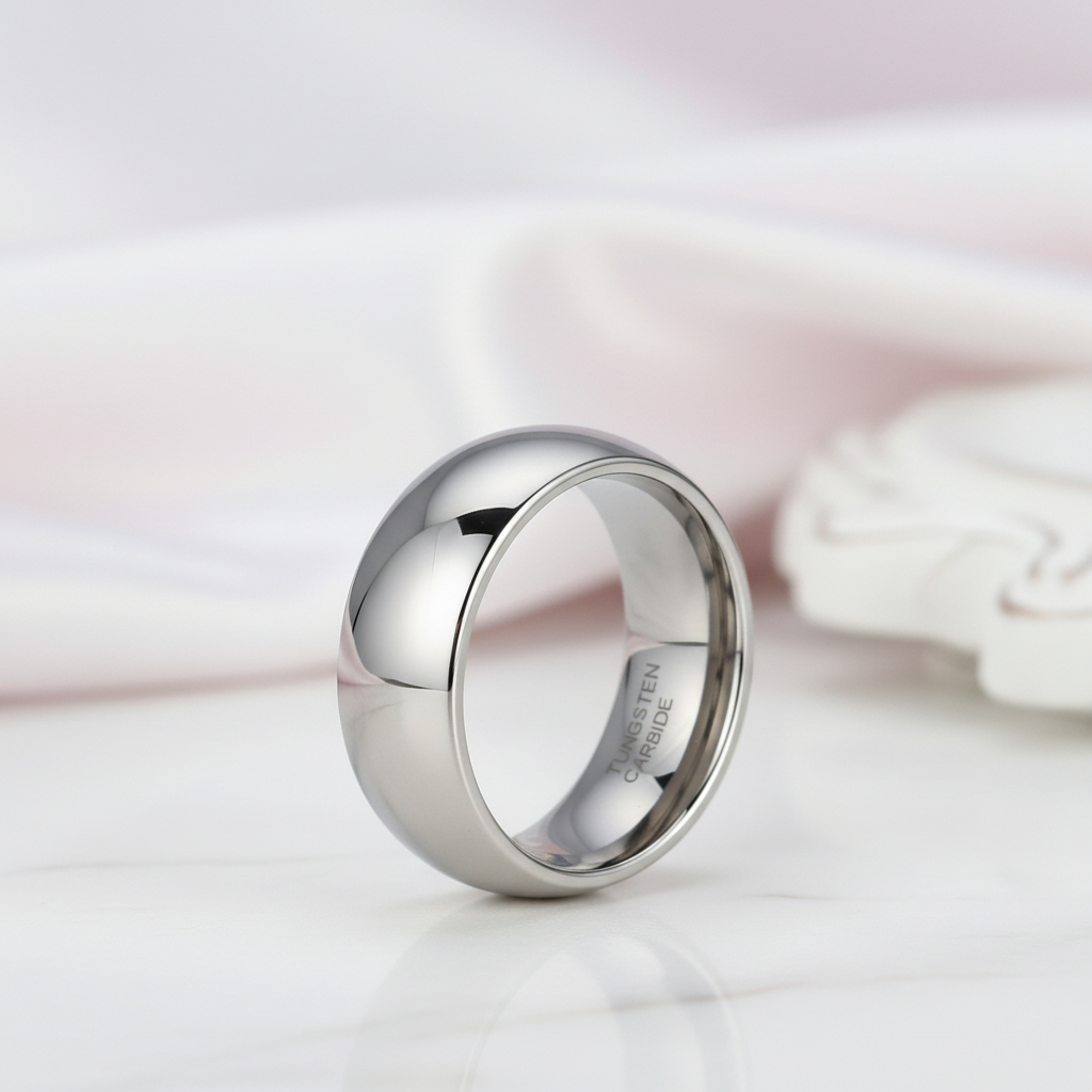 Classic 8mm Dome Tungsten Carbide Wedding Band-Black Diamonds New York
