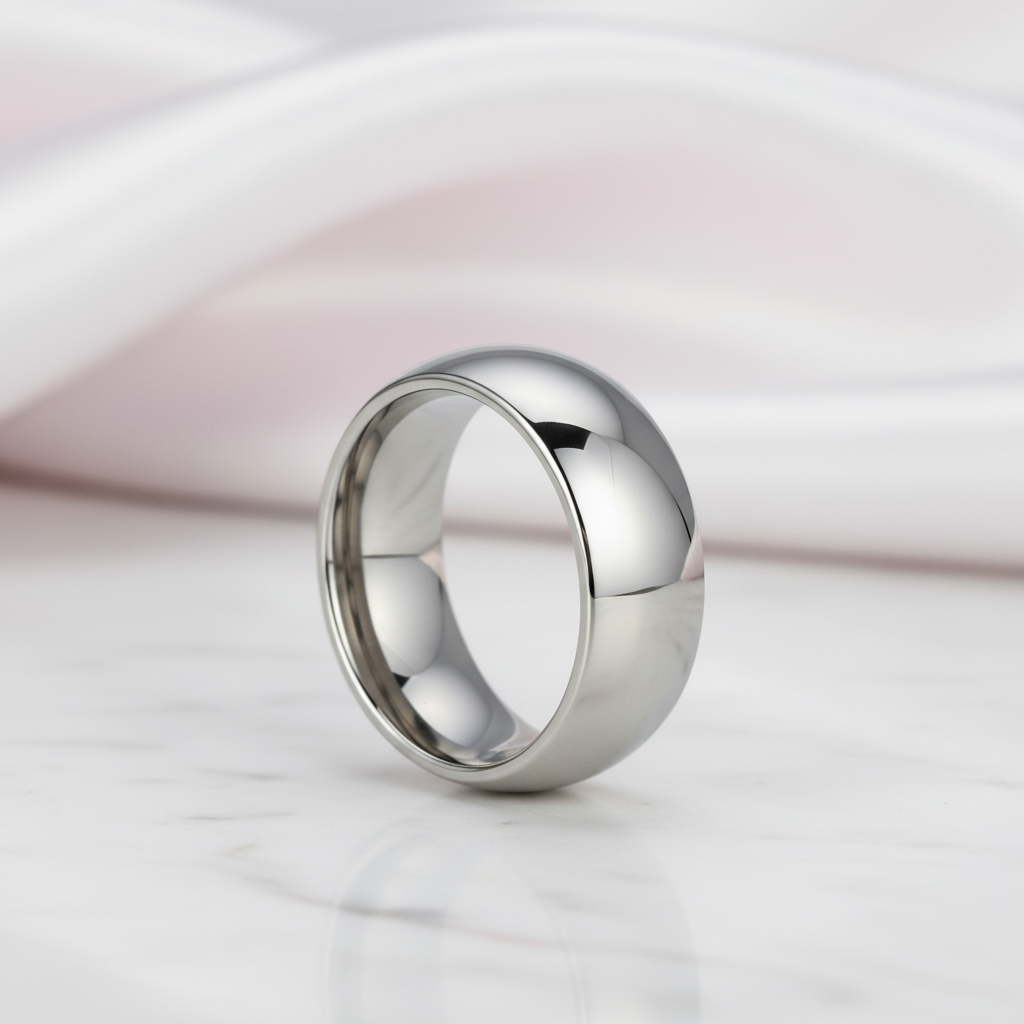 Classic 8mm Dome Tungsten Carbide Wedding Band-Black Diamonds New York