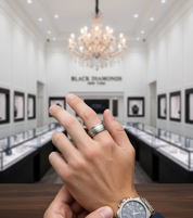 Classic 8mm Matte Titanium Men's Wedding Band-Black Diamonds New York