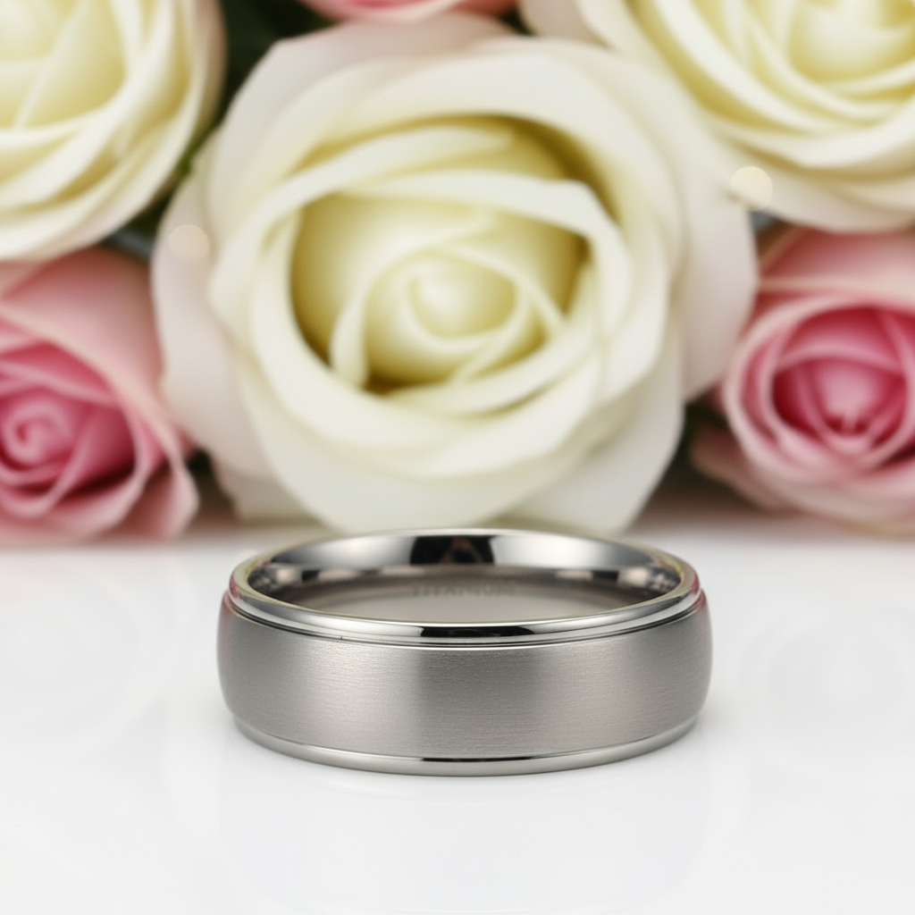 Classic 8mm Matte Titanium Men's Wedding Band-Black Diamonds New York