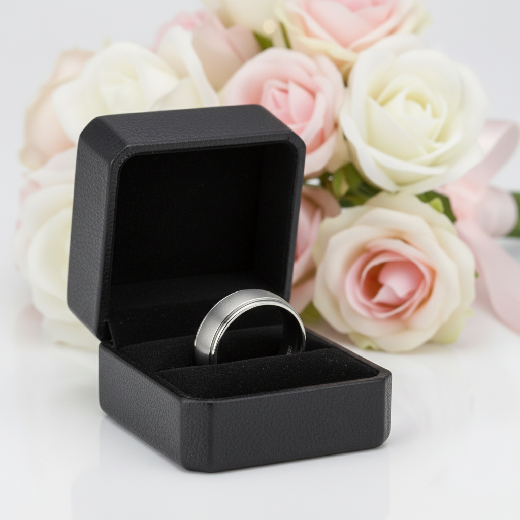 Classic 8mm Matte Titanium Men's Wedding Band-Black Diamonds New York