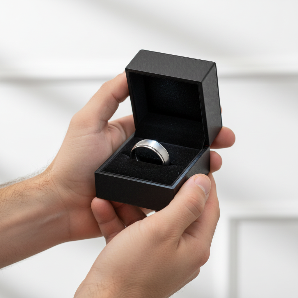 Classic 8mm Matte Titanium Men's Wedding Band-Black Diamonds New York