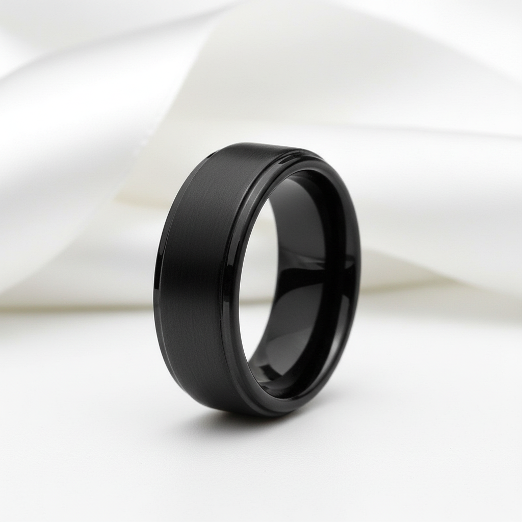 Classic Black Ceramic Wedding Band-Black Diamonds New York