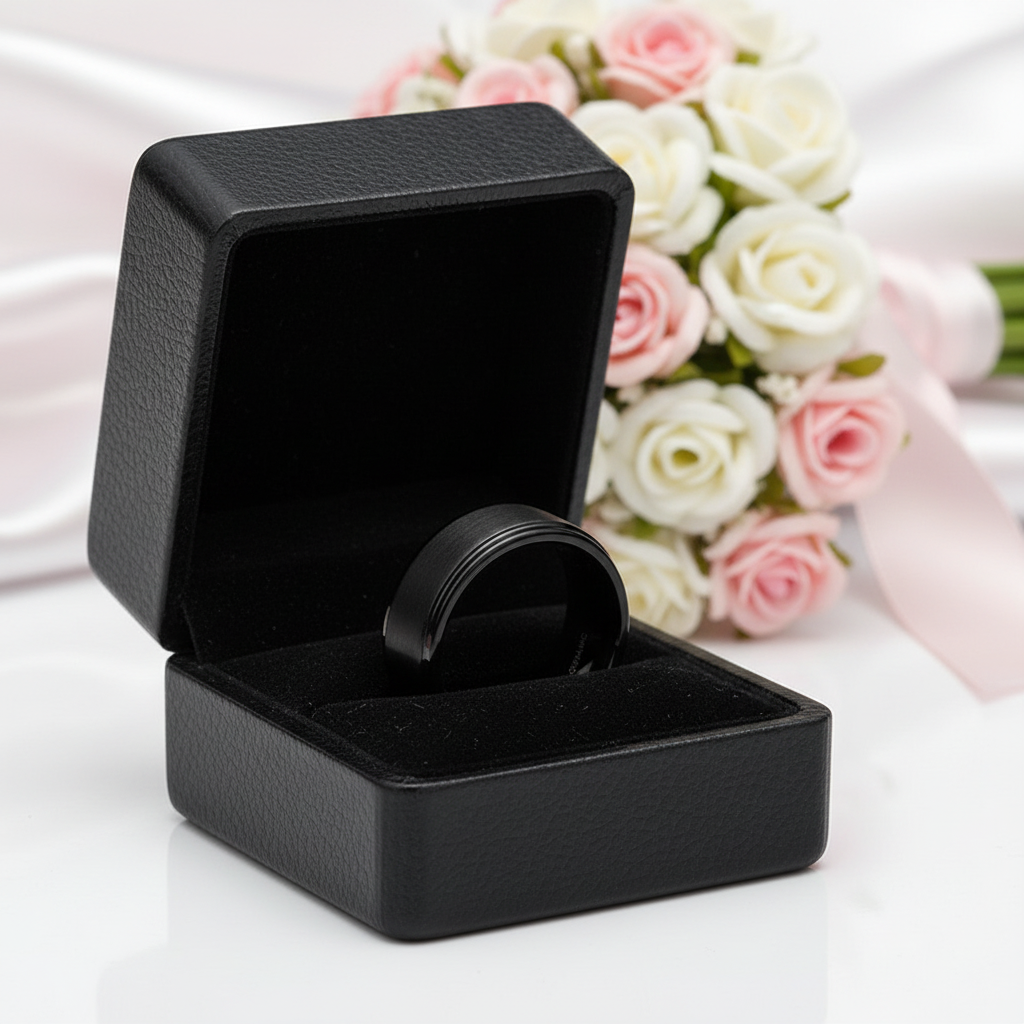 Classic Black Ceramic Wedding Band-Black Diamonds New York