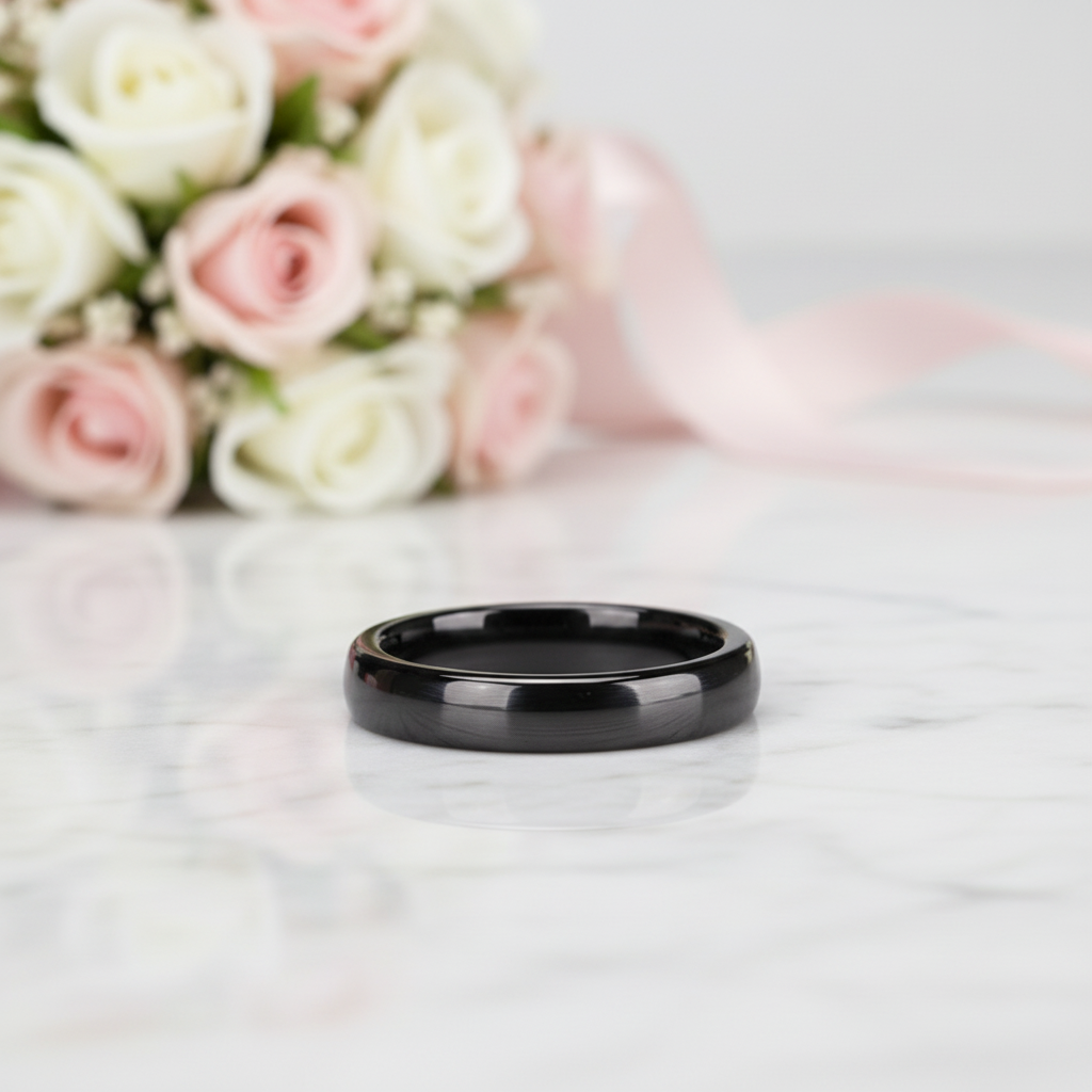 Classic Black Men's Ceramic Wedding Band-Black Diamonds New York