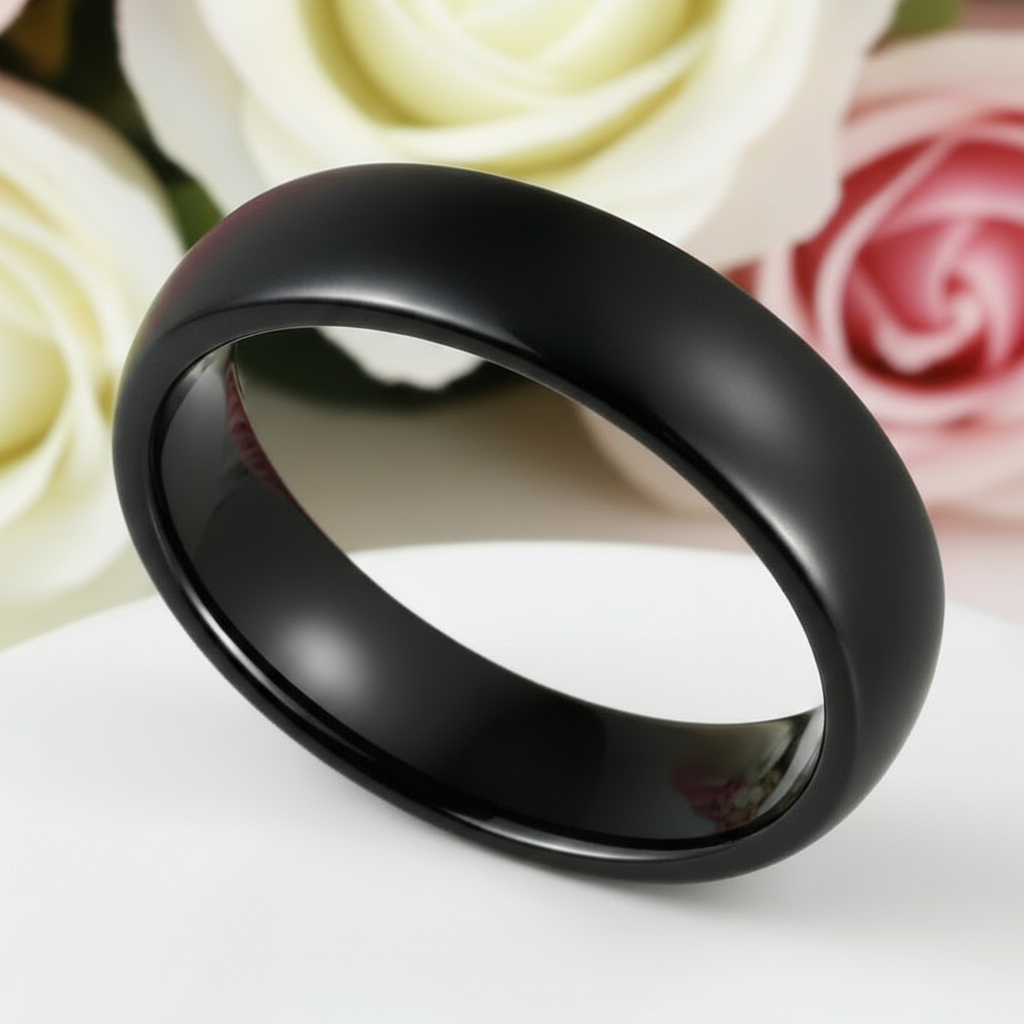 Classic Black Men's Ceramic Wedding Band-Black Diamonds New York