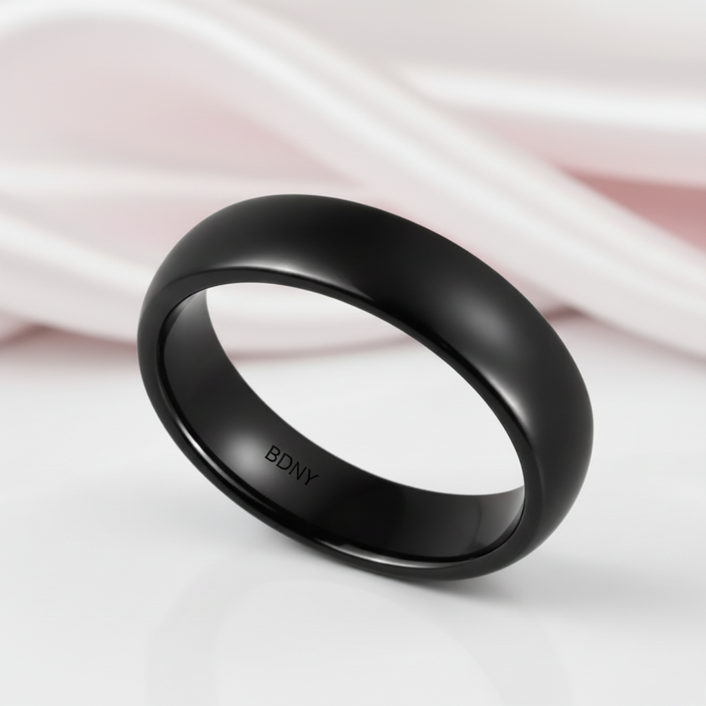 Classic Black Men's Ceramic Wedding Band-Black Diamonds New York