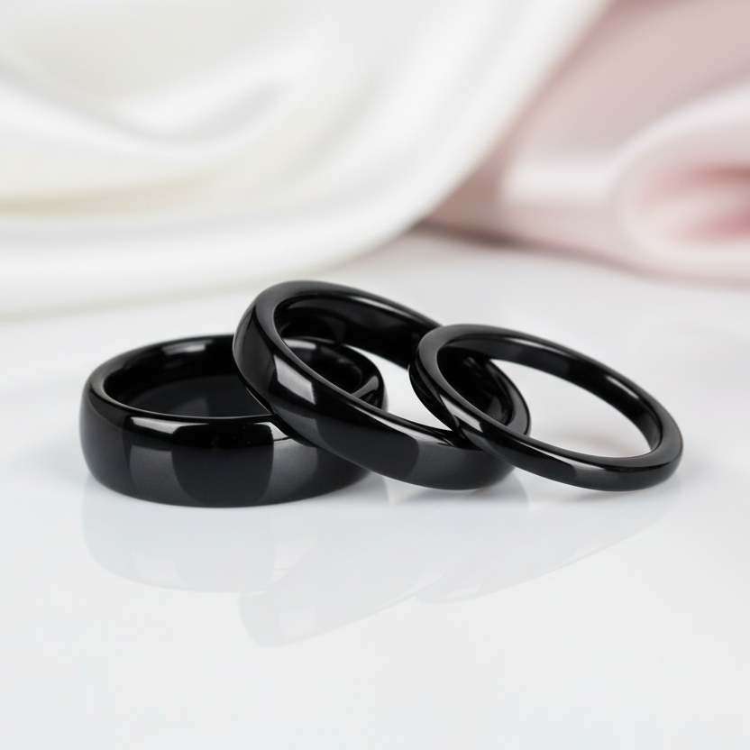 Classic Black Men's Ceramic Wedding Band-Black Diamonds New York