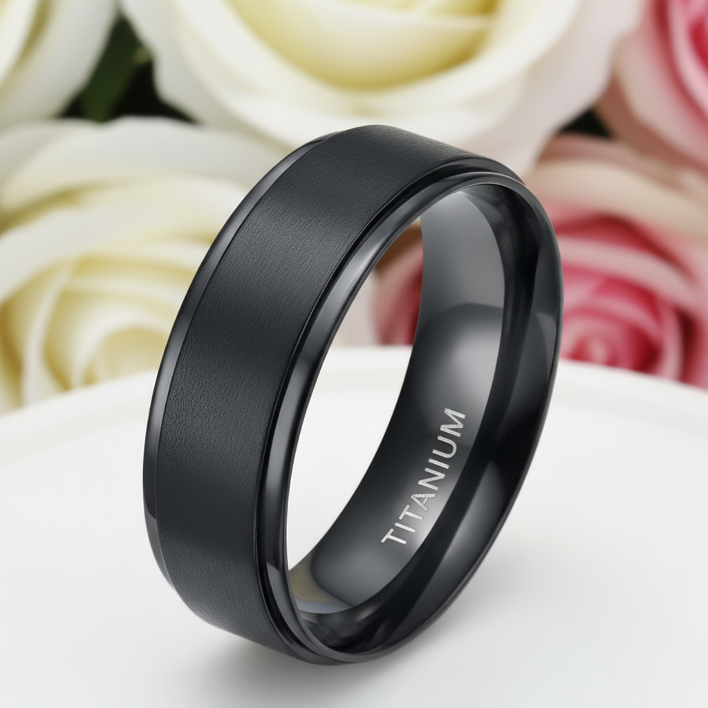 Classic Black Titanium Men's Wedding Band-Black Diamonds New York