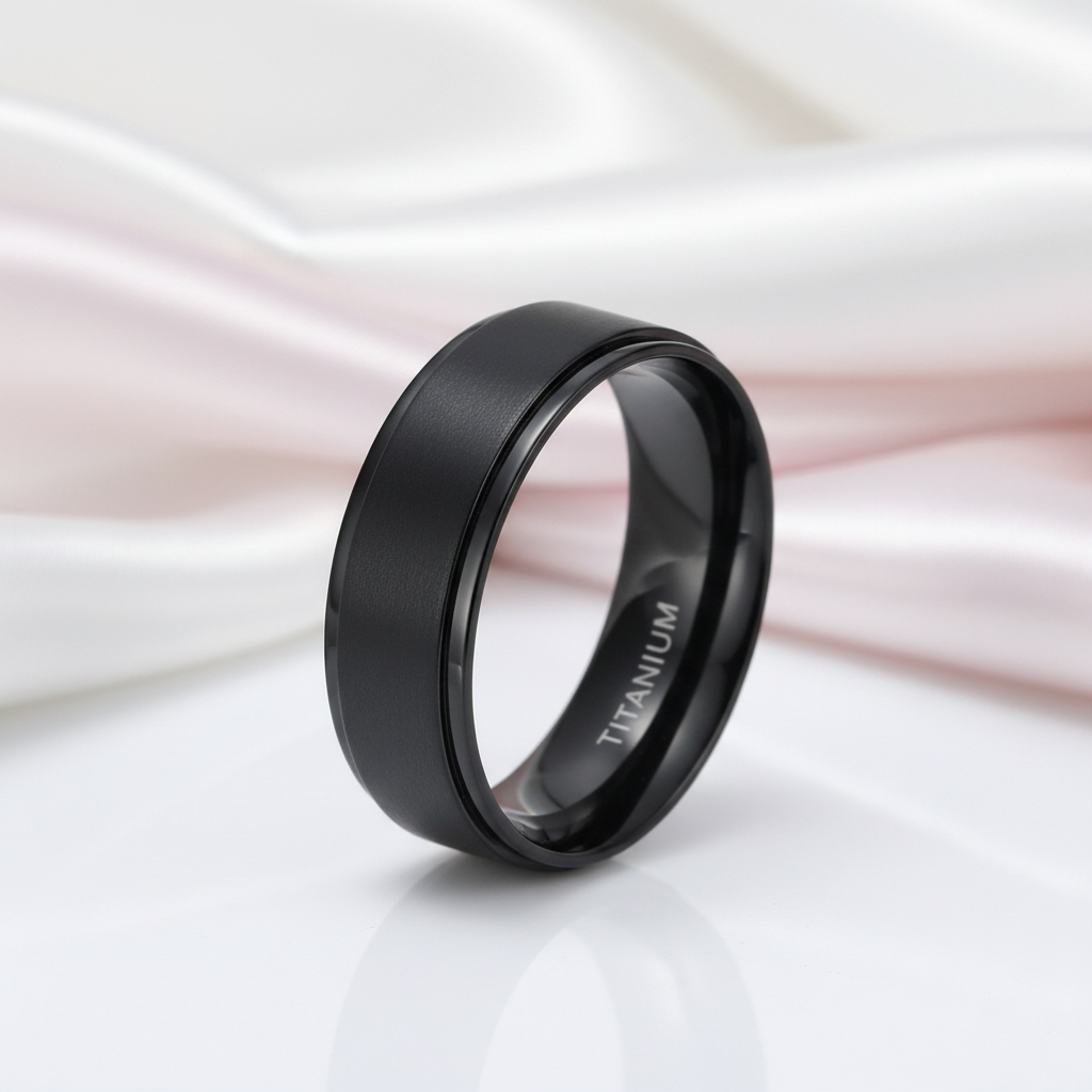 Classic Black Titanium Men's Wedding Band-Black Diamonds New York