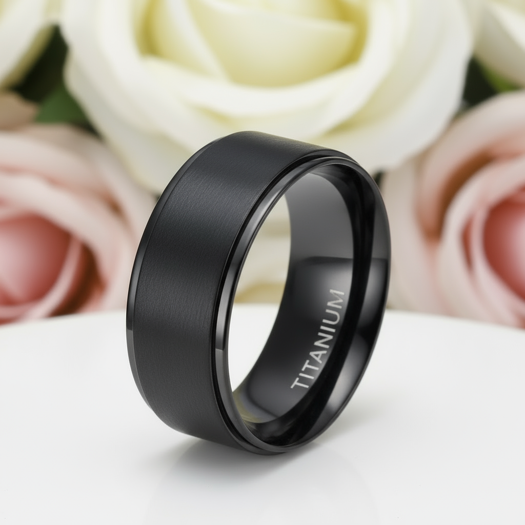 Classic Black Titanium Men's Wedding Band-Black Diamonds New York