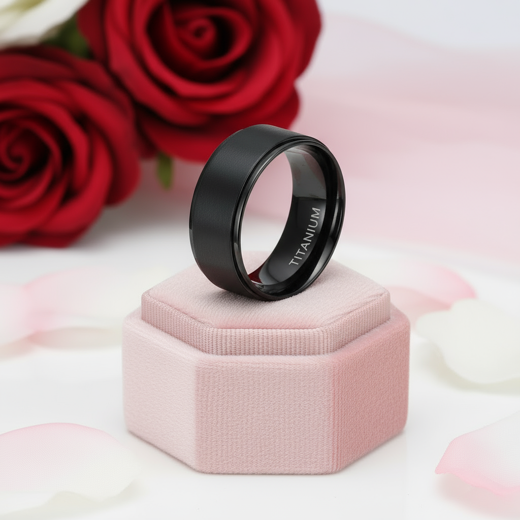 Classic Black Titanium Men's Wedding Band-Black Diamonds New York