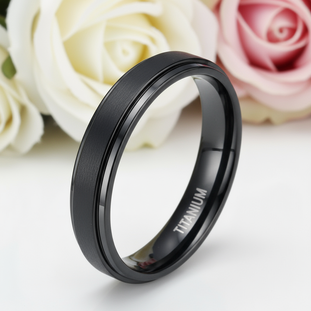 Classic Black Titanium Men's Wedding Band-Black Diamonds New York