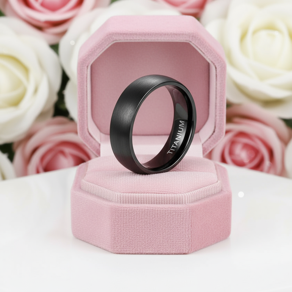 Classic Black Titanium Men's Wedding Band-Black Diamonds New York