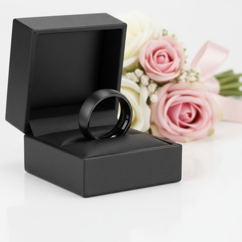 Classic Black Titanium Men's Wedding Band-Black Diamonds New York