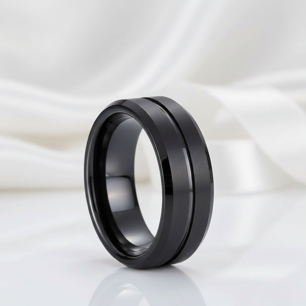 Classic Black Tungsten Carbide Rings for Couple-Black Diamonds New York