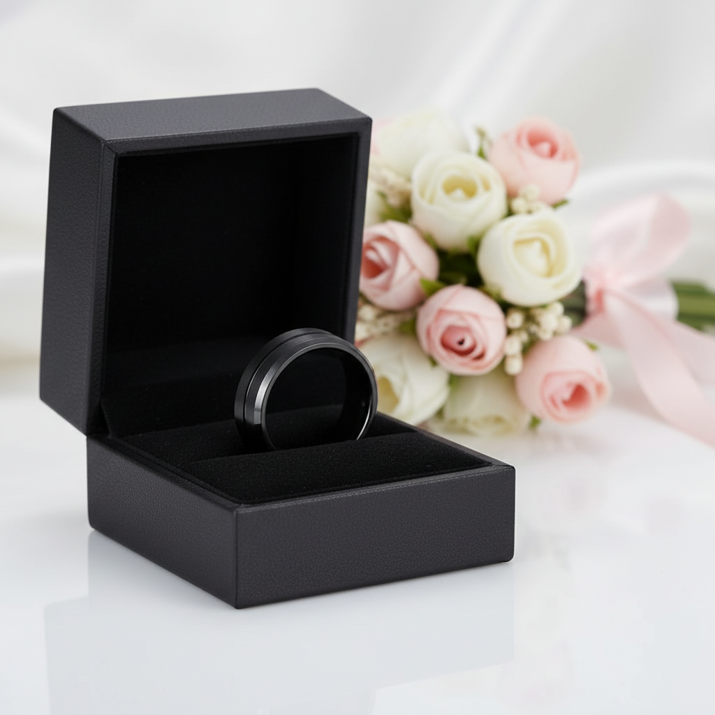 Classic Black Tungsten Carbide Rings for Couple-Black Diamonds New York