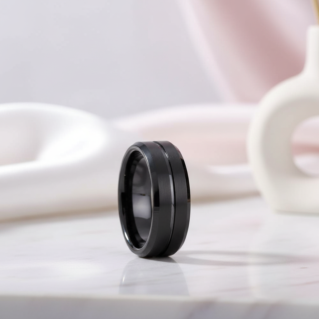Classic Black Tungsten Carbide Rings for Couple-Black Diamonds New York