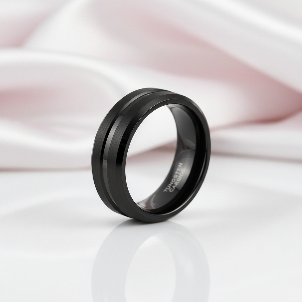 Classic Black Tungsten Men's Wedding Band-Black Diamonds New York