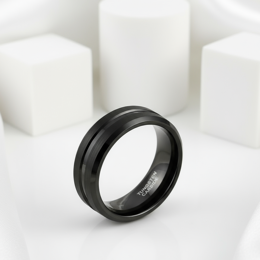 Classic Black Tungsten Men's Wedding Band-Black Diamonds New York