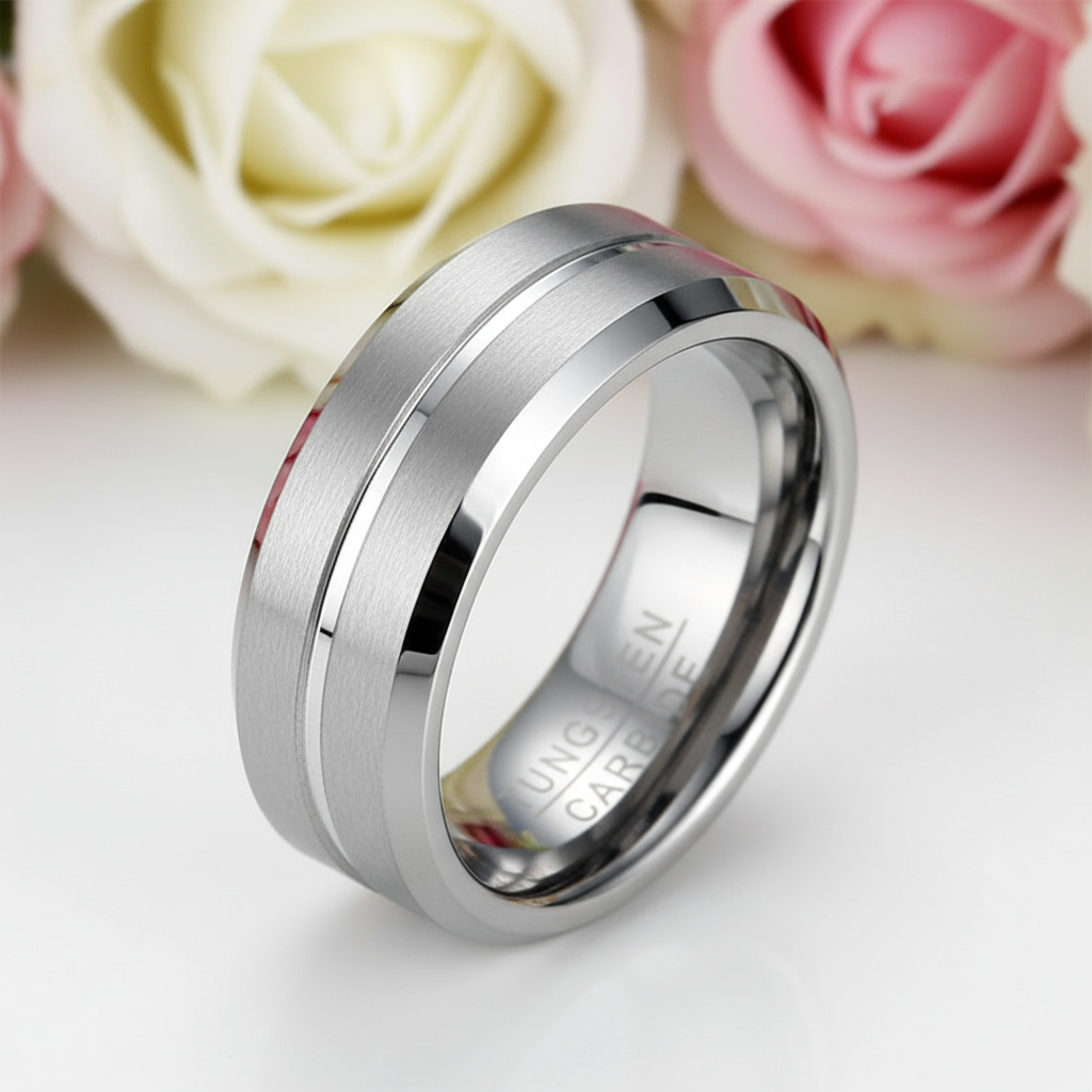 Classic Black Tungsten Men's Wedding Band-Black Diamonds New York