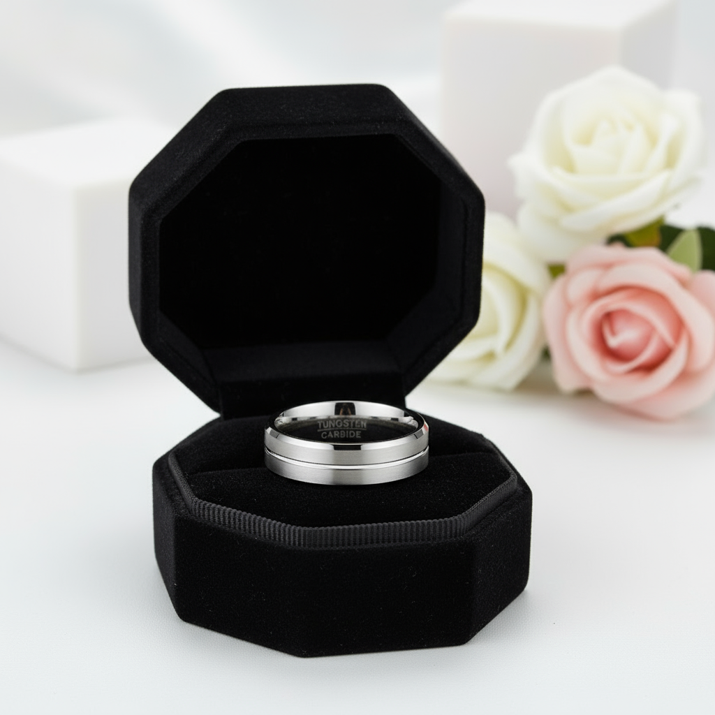 Classic Black Tungsten Men's Wedding Band-Black Diamonds New York